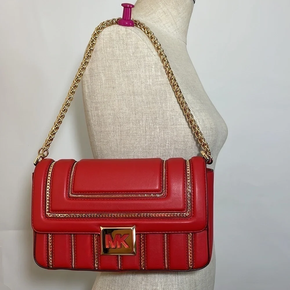 Michael Kors ❤️ chain link red shoulder bag crossbody - Picture 5 of 14